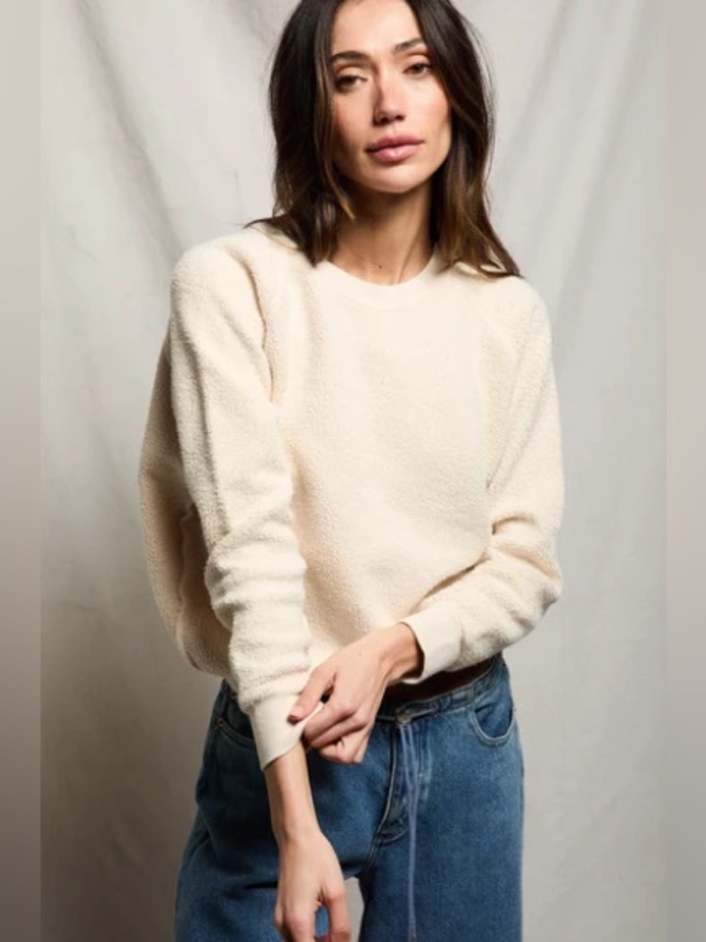 Perfectwhitetee Ziggy reverse fleece crew neck sweatshirt-Sugar